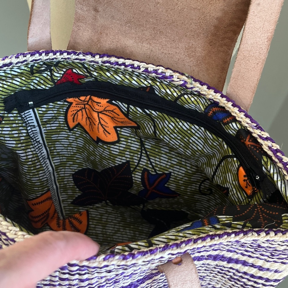 Handwoven Sisal Bag Kenyan Kiondo Basket Tote Leather Purple African Artisan - Picture 13 of 15
